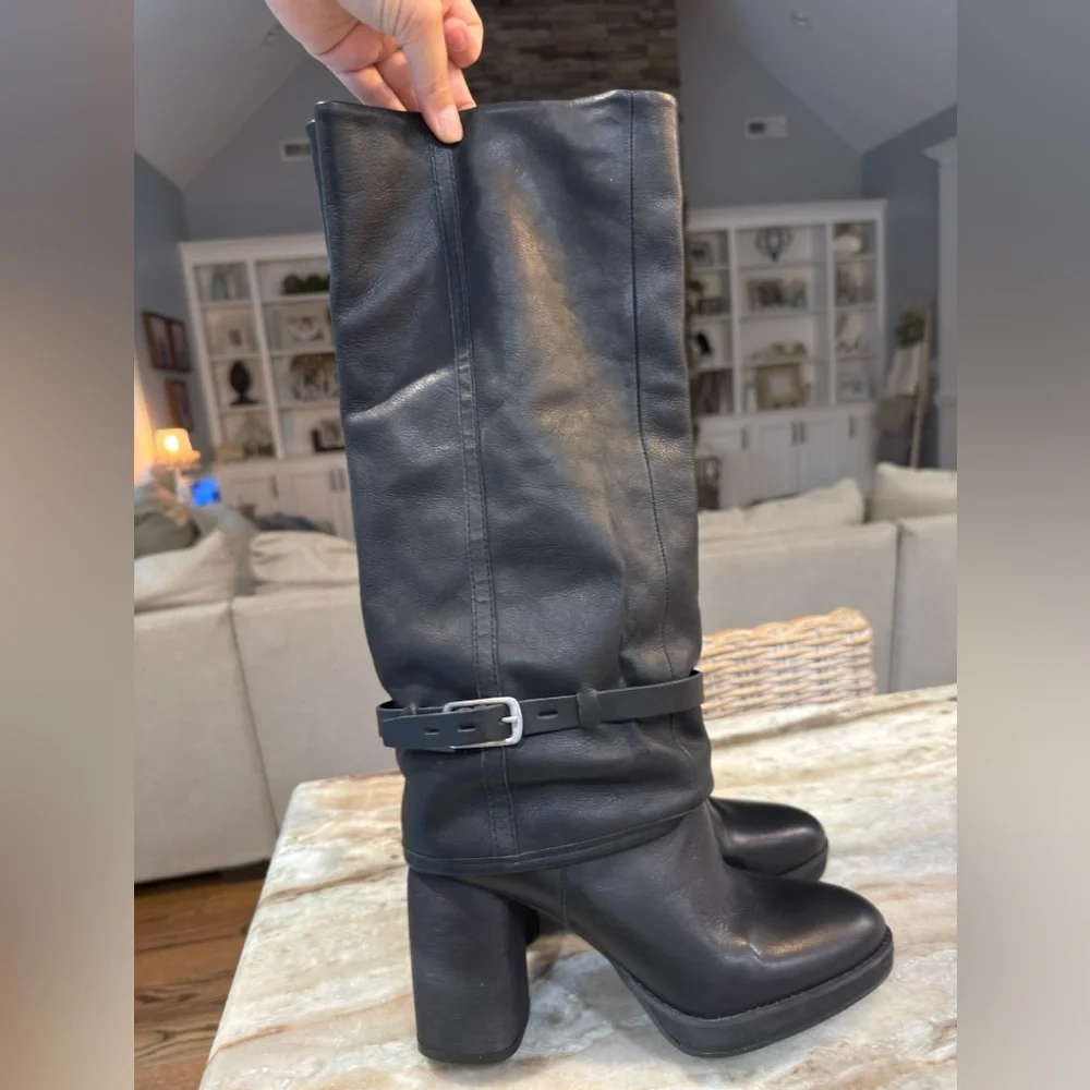 Women’s LUCKY BRAND Nathari Foldover black leather knee high boot- Size 8.5 - Picture 6 of 11